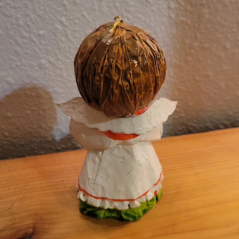 Vtg Handmade Paper Mache Glazed Angel Christmas Tree Ornament Cymbals Music